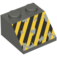 Деталь LEGO Slope 45° 2 x 2 with Black and Yellow Stripes Print, Темно-серый