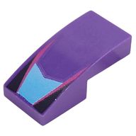 Деталь LEGO Slope Curved 2 x 1 No Studs with Medium Azure Shape, Magenta Lines, Black Triangles print, Темно-фиолетовый