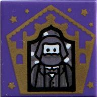 Деталь LEGO Tile 2 x 2 with Wizard Card Bertie Bott print, Темно-фиолетовый