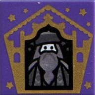 Деталь LEGO Tile 2 x 2 with Wizard Card Albus Dumbledore - Gold print, Темно-фиолетовый