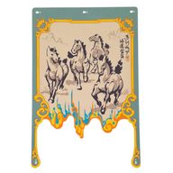 Canvas 26 x 38 with Pencil Drawing of Horses, Tan Background, Gold Border/Dark Turquoise Border print